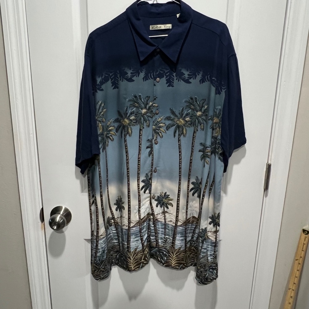 Batik Bay Mens Button Down Shirt Tropical Palm Tree Scenic Navy Blue‎ XXL